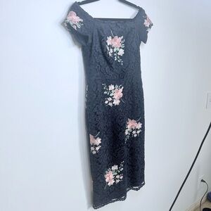 Nicole Miller Navy lined lace knee length dress short sleeve spring